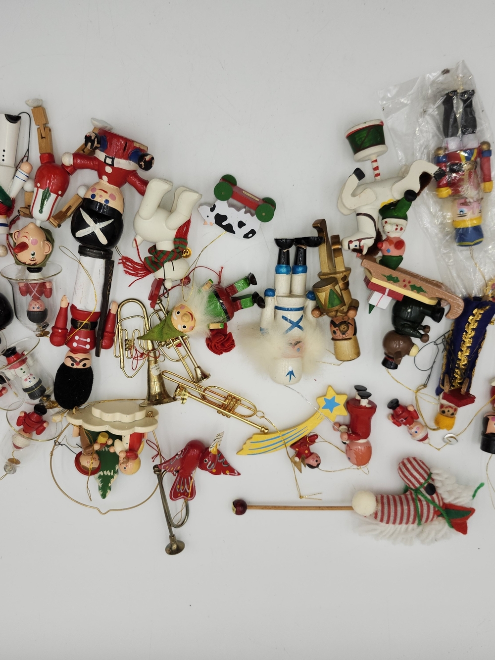 Huge Lot Of Vintage  Wood Brass Christmas Ornaments Toy Soilder Brass Trumpets